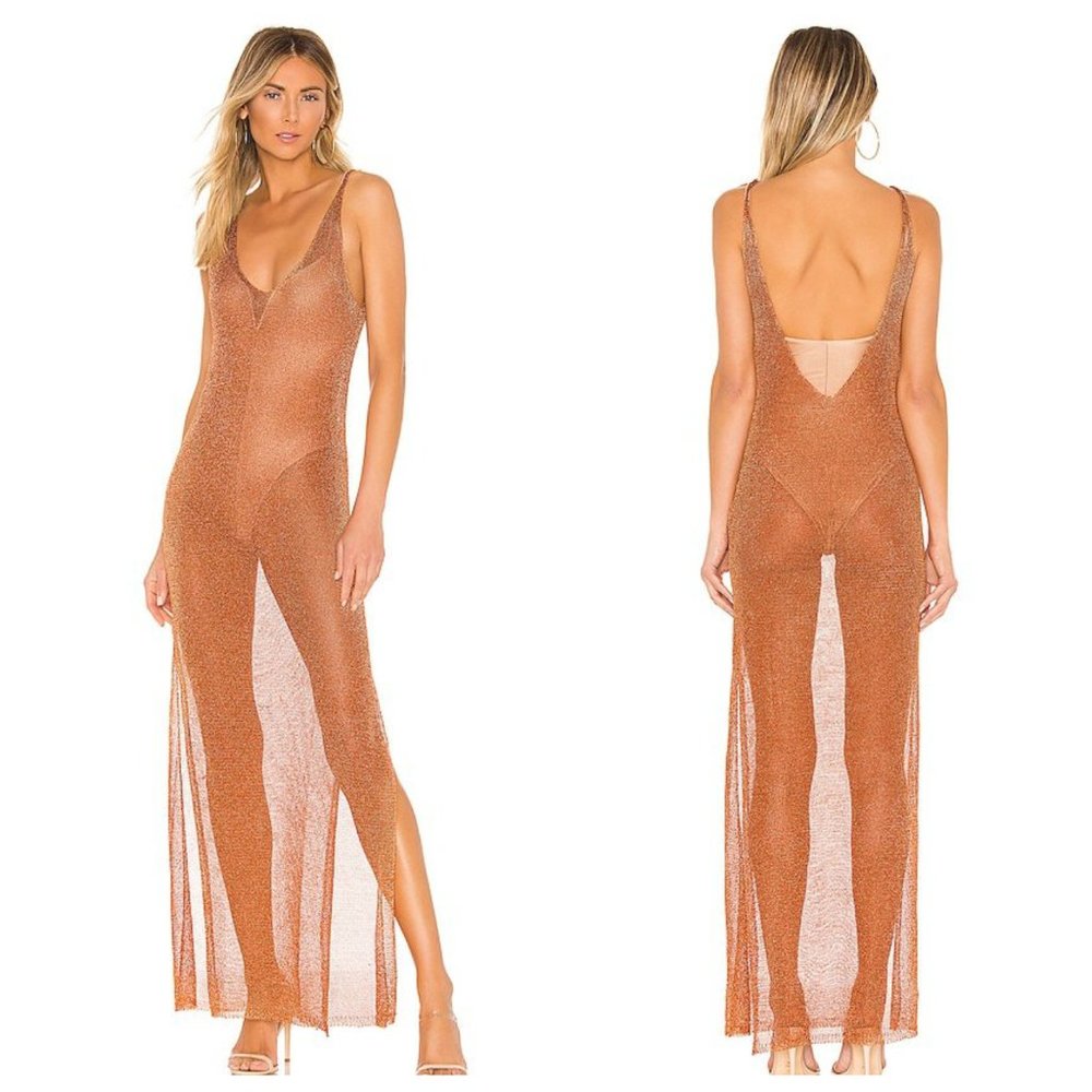 Superdown Nia Maxi Dress In Metallic Copper Size XS